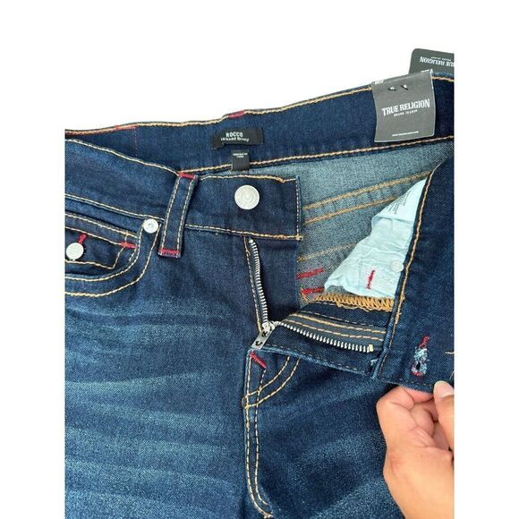 NEW TRUE RELIGION $199 ROCCO BIG T STITCH FLAP RELAXED SKINNY JEANS SZ 30x32 - Picture 9 of 16